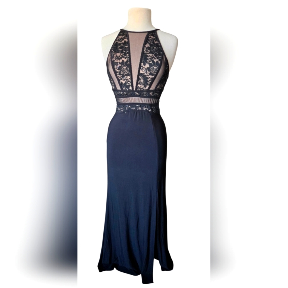 Morgan & Co. Black Lace Backless Dress
